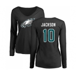 Women's Philadelphia Eagles #10 DeSean Jackson Black Name & Number Logo Slim Fit Long Sleeve T-Shirt.