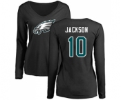 Women's Philadelphia Eagles #10 DeSean Jackson Black Name & Number Logo Slim Fit Long Sleeve T-Shirt.