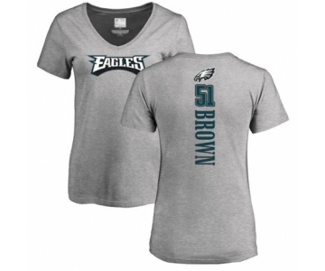 Women's Philadelphia Eagles #51 Zach Brown Ash Backer V-Neck T-Shirt