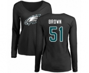 Women's Philadelphia Eagles #51 Zach Brown Black Name & Number Logo Slim Fit Long Sleeve T-Shirt.