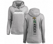 Football Women's Jacksonville Jaguars #15 Gardner Minshew II Ash Backer Pullover Hoodie