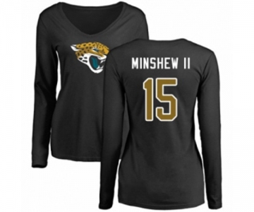 Football Women's Jacksonville Jaguars #15 Gardner Minshew II Black Name & Number Logo Slim Fit Long Sleeve T-Shirt