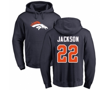 Football Denver Broncos #22 Kareem Jackson Navy Blue Name & Number Logo Pullover Hoodie