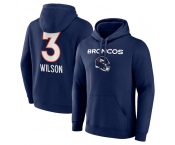 Men's Denver Broncos #3 Russell Wilson Navy Team Wordmark Name & Number Pullover Hoodie