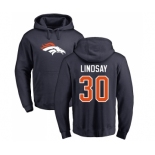 NFL Nike Denver Broncos #30 Phillip Lindsay Navy Blue Name & Number Logo Pullover Hoodie