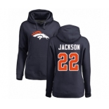 Football Women's Denver Broncos #22 Kareem Jackson Navy Blue Name & Number Logo Pullover Hoodie