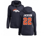 Football Women's Denver Broncos #22 Kareem Jackson Navy Blue Name & Number Logo Pullover Hoodie