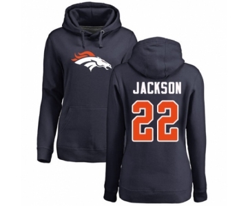 Football Women's Denver Broncos #22 Kareem Jackson Navy Blue Name & Number Logo Pullover Hoodie