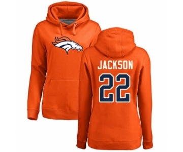 Football Women's Denver Broncos #22 Kareem Jackson Orange Name & Number Logo Pullover Hoodie