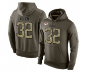 Football Kansas City Chiefs #32 Marcus Allen Green Salute To Service Men's Pullover Hoodie