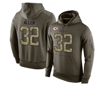 Football Kansas City Chiefs #32 Marcus Allen Green Salute To Service Men's Pullover Hoodie