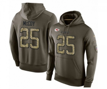 Football Men's Kansas City Chiefs #25 LeSean McCoy Green Salute To Service Pullover Hoodie