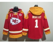 Men's Kansas City Chiefs #1 Xavier Worthy Red Ageless Must-Have Lace-Up Pullover Hoodie