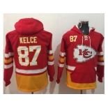 Nike Kansas City Chiefs #87 Travis Kelce Red Gold Name & Number Pullover NFL Hoodie