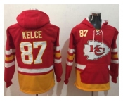 Nike Kansas City Chiefs #87 Travis Kelce Red Gold Name & Number Pullover NFL Hoodie