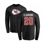 Football Kansas City Chiefs #20 Morris Claiborne Black Name & Number Logo Long Sleeve T-Shirt