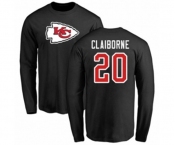 Football Kansas City Chiefs #20 Morris Claiborne Black Name & Number Logo Long Sleeve T-Shirt