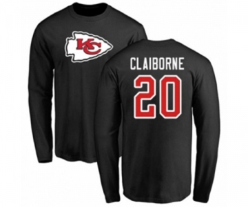 Football Kansas City Chiefs #20 Morris Claiborne Black Name & Number Logo Long Sleeve T-Shirt