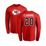 Football Kansas City Chiefs #20 Morris Claiborne Red Name & Number Logo Long Sleeve T-Shirt