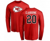 Football Kansas City Chiefs #20 Morris Claiborne Red Name & Number Logo Long Sleeve T-Shirt