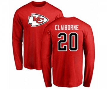 Football Kansas City Chiefs #20 Morris Claiborne Red Name & Number Logo Long Sleeve T-Shirt