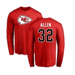 Football Kansas City Chiefs #32 Marcus Allen Red Name & Number Logo Long Sleeve T-Shirt