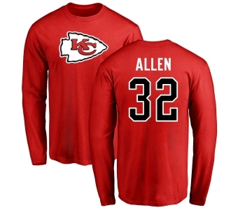 Football Kansas City Chiefs #32 Marcus Allen Red Name & Number Logo Long Sleeve T-Shirt