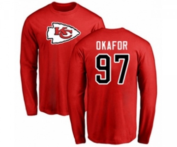 Football Kansas City Chiefs #97 Alex Okafor Red Name & Number Logo Long Sleeve T-Shirt