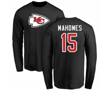 NFL Nike Kansas City Chiefs #15 Patrick Mahomes Black Name & Number Logo Long Sleeve T-Shirt