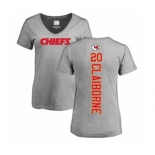 Football Women's Kansas City Chiefs #20 Morris Claiborne Ash Backer V-Neck T-Shirt