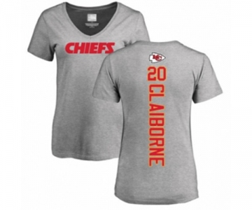 Football Women's Kansas City Chiefs #20 Morris Claiborne Ash Backer V-Neck T-Shirt