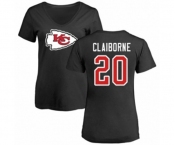 Football Women's Kansas City Chiefs #20 Morris Claiborne Black Name & Number Logo Slim Fit T-Shirt