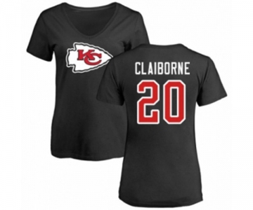 Football Women's Kansas City Chiefs #20 Morris Claiborne Black Name & Number Logo Slim Fit T-Shirt