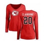 Football Women's Kansas City Chiefs #20 Morris Claiborne Red Name & Number Logo Slim Fit Long Sleeve T-Shirt