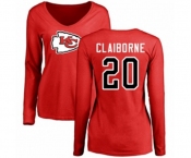 Football Women's Kansas City Chiefs #20 Morris Claiborne Red Name & Number Logo Slim Fit Long Sleeve T-Shirt