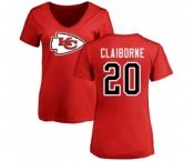 Football Women's Kansas City Chiefs #20 Morris Claiborne Red Name & Number Logo Slim Fit T-Shirt