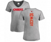 Football Women's Kansas City Chiefs #25 LeSean McCoy Ash Backer V-Neck T-Shirt