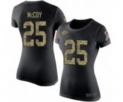 Football Women's Kansas City Chiefs #25 LeSean McCoy Black Camo Salute to Service T-Shirt