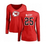 Football Women's Kansas City Chiefs #25 LeSean McCoy Red Name & Number Logo Slim Fit Long Sleeve T-Shirt