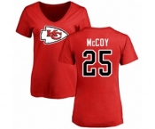 Football Women's Kansas City Chiefs #25 LeSean McCoy Red Name & Number Logo Slim Fit T-Shirt