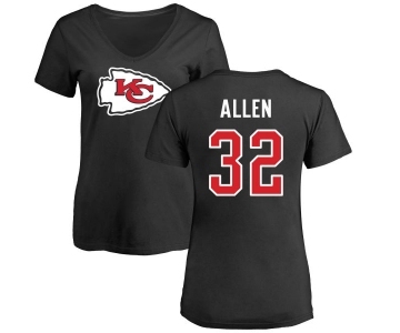 Football Women's Kansas City Chiefs #32 Marcus Allen Black Name & Number Logo Slim Fit T-Shirt