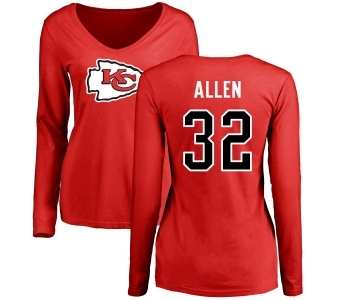 Football Women's Kansas City Chiefs #32 Marcus Allen Red Name & Number Logo Slim Fit Long Sleeve T-Shirt