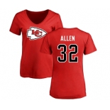 Football Women's Kansas City Chiefs #32 Marcus Allen Red Name & Number Logo Slim Fit T-Shirt