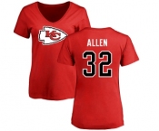 Football Women's Kansas City Chiefs #32 Marcus Allen Red Name & Number Logo Slim Fit T-Shirt