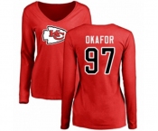 Football Women's Kansas City Chiefs #97 Alex Okafor Red Name & Number Logo Slim Fit Long Sleeve T-Shirt