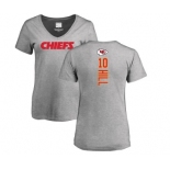 NFL Women's Nike Kansas City Chiefs #10 Tyreek Hill Ash Backer V-Neck T-Shirt