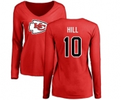 NFL Women's Nike Kansas City Chiefs #10 Tyreek Hill Red Name & Number Logo Slim Fit Long Sleeve T-Shirt