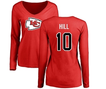 NFL Women's Nike Kansas City Chiefs #10 Tyreek Hill Red Name & Number Logo Slim Fit Long Sleeve T-Shirt