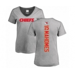 NFL Women's Nike Kansas City Chiefs #15 Patrick Mahomes Ash Backer V-Neck T-Shirt