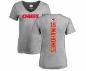 NFL Women's Nike Kansas City Chiefs #15 Patrick Mahomes Ash Backer V-Neck T-Shirt